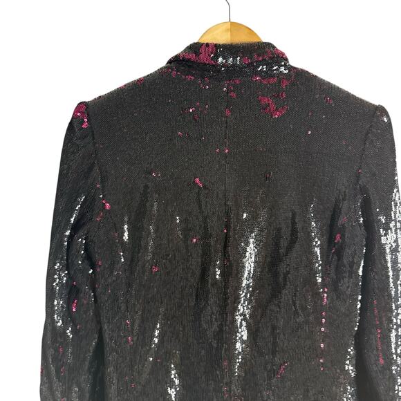 Badgley Mischka Black Pink Reverse Sequined Party Cocktail Blazer Jacket 4 - Picture 12 of 16